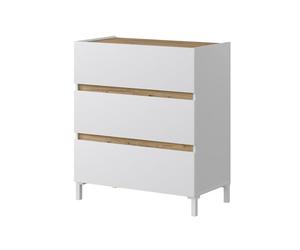 Habitdesign Cómoda de 3 Cajones Tempus con Patas | Mueble Cajonera Estilo Nórdico para Dormitorio | Color Blanco Artik y Roble Nodi, Medidas 91 x 79 x 41 cm