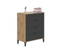 Habitdesign -Cómoda de 4 cajones en formato vertical 77,5x94 cm Luke Anthracite gray - nodi oak