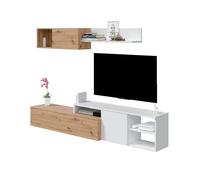 Due-Home Mueble de salón Julia reversible – Roble Nodi y Blanco Artik – 221x44x40 cm