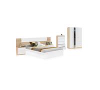 Dormitorio compuesto por 6 piezas en blanco artik y roble canadian akari 5c max blanco artik (blanco mate) - roble canadian 196 x 37 x cm