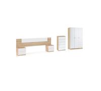 Dormitorio compuesto por 5 piezas en blanco artik y roble canadian akari 5c plus blanco artik (blanco mate) - roble canadian 247 x 95 x 38 cm