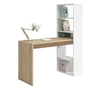 Habitdesign Escritorio con Estanteria Reversible, Mesa de Ordenador, Blanco Artik y Roble Canadian, Modelo Duplo, Medidas: 120 cm (Ancho) x 53 cm (Fondo) x 144 cm (Alto)