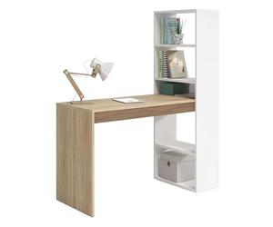 Habitdesign Escritorio con Estanteria Reversible, Mesa de Ordenador, Blanco Artik y Roble Canadian, Modelo Duplo, Medidas: 120 cm (Ancho) x 53 cm (Fondo) x 144 cm (Alto)