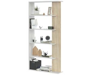 Habitdesign Estantería 5 baldas, Librería Comedor, Salon, Modelo Alida, Acabado en Color Blanco Artik y Roble Canadian, Medidas: 180 cm (Alto) x 90 cm (Ancho) x 25 cm (Fondo)