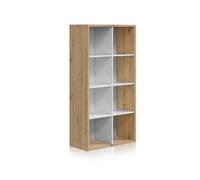 Habitdesign Estantería de cubos Noa – Acabado Roble Nodi y Blanco Artik – 137×71,5×33 cm