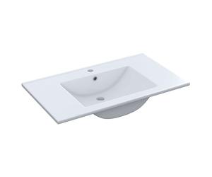 Habitdesign Lavabo Ceramica Color Blanco, Pila Lavamanos Rectangular, Baño, Medidas: 81,5 cm (Ancho) x 18 cm (Alto) x 46 cm (Fondo)