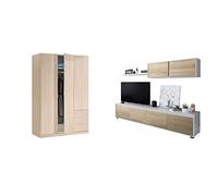 Habitdesign Low Cost Armario, Melamina, Roble, 180x121x52 + 1, Blanco Artik y Roble Canadian, 43 x 200 x 41 cm