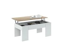 Habitdesign - Mesa de Centro Elevable Kendra (Modelo LC), Mesita Auxiliar de Salón o Comedor con Almacenaje Interior, Blanco Artik y Roble Canadian, Medidas: 100x50x45-56 cm