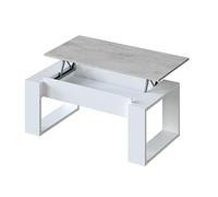 Habitdesign Mesa de Centro elevable, Mesita para Salon, Mesa Auxiliar, Modelo Nova, Acabado en Color Blanco Artik y Cemento, Medidas: 105 cm (Largo) x 55 cm (Ancho) x 45-54 cm (Fondo)