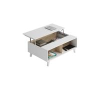 Miroytengo Mesa de centro elevable para salón/comedor Blanco mate y roble artesano 100x38x68 cm