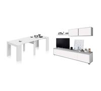 Habitdesign Mesa de Comedor, Consola, Mesa Extensible, Mesa para Salon, recibidor o Cocina & Mueble de Salon Moderno, Modulos de Comedor, Modelo Alida, Acabado en Blanco Artik