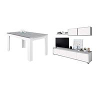 Habitdesign Mesa de Comedor Extensible, Mesa salón o Cocina, Acabado en Color Blanco Artik y Gris Cemento, Modelo Kendra + 016663L Mueble de salón Moderno