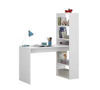 Habitdesign Mesa de Escritorio Dois con Estantería Reversible Blanco Mate, Fabricado en Melamina 120x144x53 cm