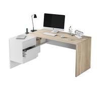 Habitdesign Mesa de escritorio Office BUC reversible con cajonera Blanco Artik y Roble Canadian