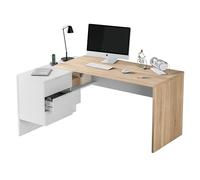 Habitdesign Mesa de Escritorio Reversible con Cajonera, Modelo Office BUC, Mesa de Oficina o Despacho, Modelo Office, Acabado Blanco Artik y Roble Canadian, Medidas: 145x102x73 cm