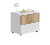 Habitdesign -Mesita de noche de 2 cajones 50x34 cm Nitza Artik white (matte white) - natur