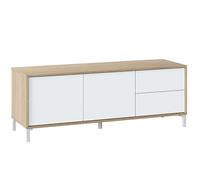 Habitdesign Modulo de TV 2 Puertas y 2 Cajones, Mueble TV, Modelo Brooklyn, Acabado en Roble Canadian y Blanco Artik, Medidas: 130 cm (Ancho) x 47 cm (Alto) x 41 cm (Fondo)