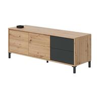 Habitdesign Modulo de TV 2 Puertas y 2 Cajones, Mueble TV, Modelo Brooklyn, Acabado en Roble Nodi y Gris Antracita, Medidas: 130 cm (Ancho) x 47 cm (Alto) x 41 cm (Fondo)