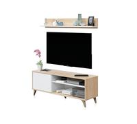Habitdesign Módulo TV Kikua Plus con estante Blanco Artik y Roble Canadian 135×50×40 cm