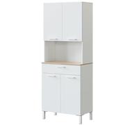 Due-Home Innovations Mueble auxiliar cocina Kira – 4 puertas, 1 cajón, Blanco Artik y Roble Canadian