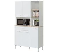Habitdesign Mueble auxiliar cocina Kira - 5 puertas 1 cajón Blanco Artik/Roble Canadian 186x108x40