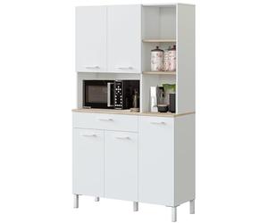 Habitdesign Mueble Auxiliar Cocina 5 Puertas + 1 Cajón, Modelo Kira, Acabado Blanco Artik y Roble Canadian, Medidas: 186 cm (Alto) x 108 cm (Ancho) x 40 cm (Fondo)