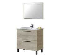 Habitdesign Mueble de Baño con 2 Cajones y Espejo, Modulo Lavabo, Modelo Athena, Acabado en Roble Alaska, Medidas 80 cm (Ancho) x 80 cm (Alto) x 45 cm (Fondo). (Lavabo no Incluido).