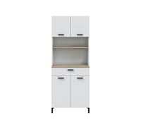 Habitdesign - Mueble de Cocina Alto con 4 Puertas y 1 Cajón, Armario Auxiliar para Cocina, Acabado Blanco Artik y Natur, 185x72x40 cm - Modelo Kira
