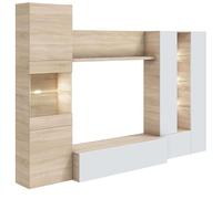 Habitdesign Mueble de Comedor con Leds, Mueble Salon, Modelo Essential, Acabado en Blanco Brillo y Roble Canadian, Medidas: 260 cm (Ancho) x 185 cm (Alto) x 42 cm (Fondo), grande, 1