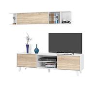 Habitat Design Mueble TV Zaiken Plus – Módulo y estante – Blanco brillo/Roble Canadian 180x51x41
