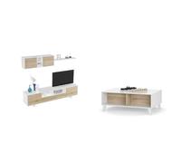 Habitdesign Mueble de Salon Moderno, Modulos Comedor, Modelo Belus & Mesa de Centro Elevable, Comedor Salón, Modelo Zaiken Plus, Color Blanco