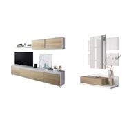Habitdesign Mueble de Salon Moderno, Modulos de Comedor, Modelo Alida & Recibidor con cajón y Espejo, Mueble de Entrada, Modelo Tekkan, Acabado en Blanco Artik