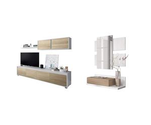 Habitdesign Mueble de Salon Moderno, Modulos de Comedor, Modelo Alida & Recibidor con cajón y Espejo, Mueble de Entrada, Modelo Tekkan, Acabado en Blanco Artik