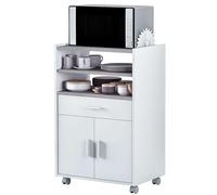 Habitdesign Mueble microondas Cocina Color Blanco y Cemento 1 cajón 2 Puertas 92x59x40 cm