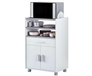 Habitdesign Mueble microondas Cocina Color Blanco y Cemento 1 cajón 2 Puertas 92x59x40 cm