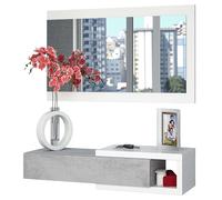 Habitdesign - Mueble Recibidor con Cajón y Espejo, Mueble de Entrada con Almacenaje, Color Blanco Artik y Gris Cemento, 95x19x26 cm - Modelo Noon