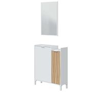 Habitdesign Mueble recibidor Ethna con espejo Blanco Artik y Natur Diseño moderno 77x24 cm