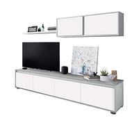 Habitat Design Mueble de salón Alida – Diseño industrial Blanco Artik y Gris Cemento 200x43x41 cm