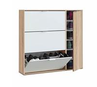 Habitdesign Mueble Zapatero 4 Puertas, Modelo Class, Acabado en Roble Canadian y Blanco Artik, Medidas: 106 cm (Ancho) x 115 cm (Alto) x 22 cm (Fondo)