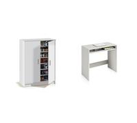 Habitdesign Mueble Zapatero Dos Puertas, Mueble Auxiliar, Modelo Basic Wide & Escritorio, Mesa de Ordenador, Mesa Juvenil, Acabado en Color Blanco Alpes