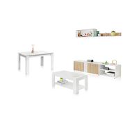 Habitdesign -Pack salón con mesa de centro y mesa de comedor Alix Max Artik white (matte white) - natur
