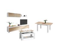 Habitdesign -Pack salón con mesa de centro y mesa de comedor Arlet Max Artik white (matte white) - canadian oak