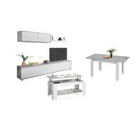 Habitdesign -Pack salón con mesa de centro y mesa de comedor Arlet Max Artik white (matte white) - cement gray