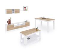 Habitdesign -Pack salón con mesa de centro y mesa de comedor Max V1A Artik white - canadian oak