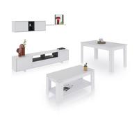 Habitdesign -Pack salón con mesa de centro y mesa de comedor Max V1A Glossy white - anthracite gray