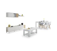 Habitdesign -Pack salón con mesa de centro y mesa de comedor Nitza Max V1A Artik white (matte white) - natur
