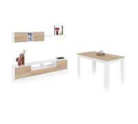 Habitdesign -Pack salón con mesa de comedor Plus VB Artik white - canadian oak