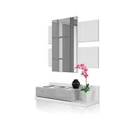 Habitdesign Recibidor con cajón y Espejo, Mueble de Entrada, Modelo Tekkan, Acabado en Blanco Artik y Gris Cemento, Medidas: 75 cm (Ancho) x 116 cm (Alto) x 29 cm (Fondo)