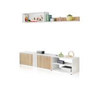 Habitdesign -Salón con mueble de TV y estantería 180 cm Alix Artik white (matte white) - natur