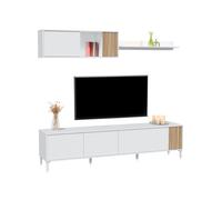 Habitdesign -Salón con mueble de TV y estantería 200 cm Nitza Artik white (matte white) - natur